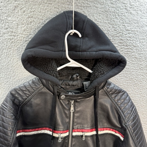 Hard Edge Jacket Adult XL Black Faux Leather Motorcycle Biker Hooded Moto Y2K - Picture 12 of 12